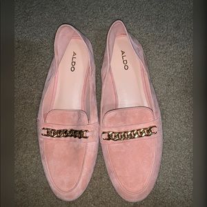 Pink suede loafers